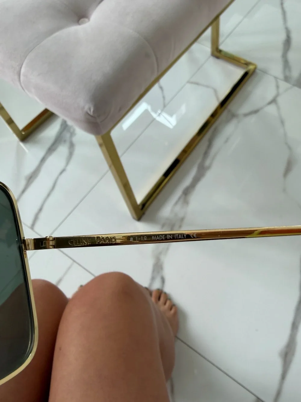 Celiné Ladies CL 40078U Square Gold Frame Sunglasses with Dark Green Lenses 🕶️